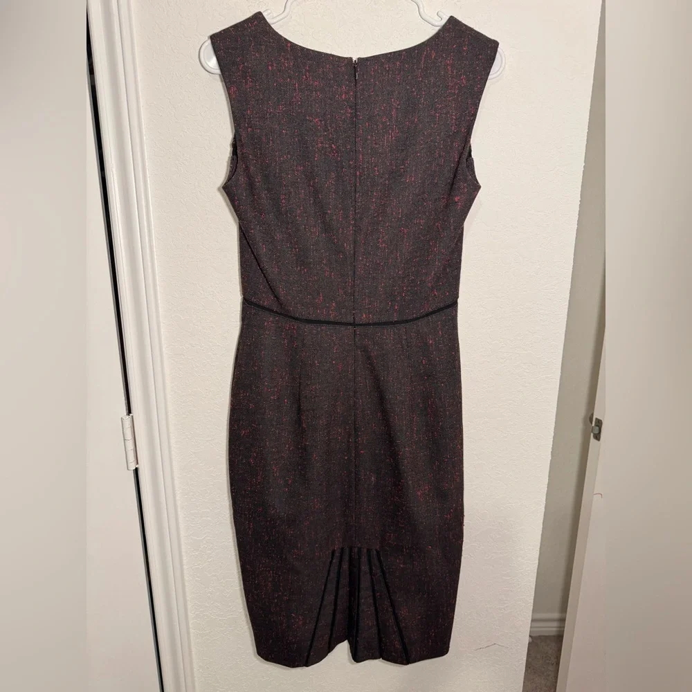 Zac Posen Wool Blend Sheath Dress Womens 8 Black Red Fleck Square Neck Silk - Picture 8 of 10